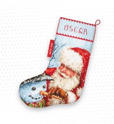 Broderikit Julstrumpa Tomte och snögubbe
