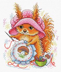 Broderikit Tavla Ekorre broderar korsstygn