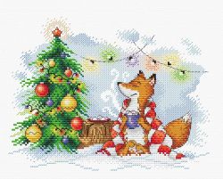 Broderikit Tavla Räv och Julgran