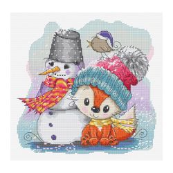 Broderikit Tavla En liten räv och vänner