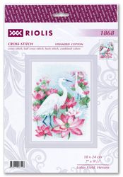 Broderikit Tavla Lotus Field. Herons. Hägrar Fåglar