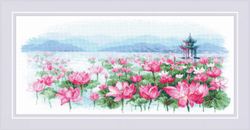 Broderikit Tavla  Lotus Field. Pagod på vattnet