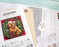 Broderikit Tavla Christmas Puppy Julkrans Valp med Julmössa