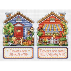 Broderikit Plastic canvas Trädgårdsmästarens hus Blommor
