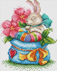 Broderikit Tavla Kanin och blommor