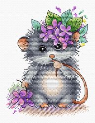 Broderikit tavla Liten mus och blommor