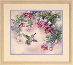 Broderikit Tavla Hummingbird & Fuchsias Kolibri Stamped Cross Stitch Kit