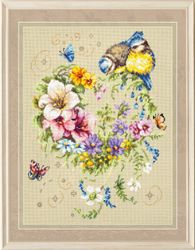 Broderikit Tavla Melody of your heart Blommor Hjärta Fåglar