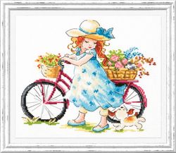 Broderikit Tavla Summer walk Flicka med cykel