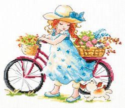 Broderikit Tavla Summer walk Flicka med cykel