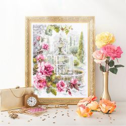 Broderikit Tavla Fontän och Rosor