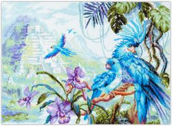 Broderikit Tavla Lost World Papegojor Djungeln Blåa Fåglar