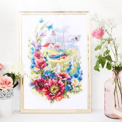 Broderikit Tavla Vilda Blommor vid Kusten