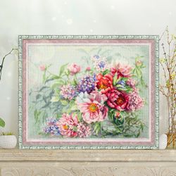 Broderikit Tavla Peonies and Hydrangeas Pioner och Hortensior