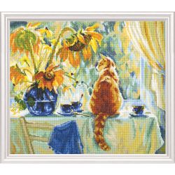 Broderikit Tavla Sunny Day Katt och Solrosor