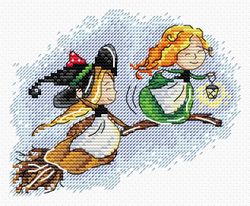 Broderikit Tavla Små häxor Flyger tillsammans