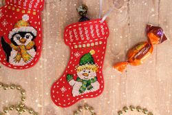 Broderikit Juldekor Julstrumpa Snögubbe