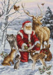 Broderikit Tavla Santa delar presenter bland skogsdjur