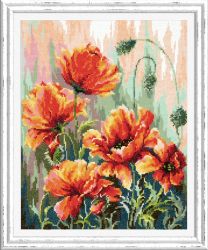 Broderikit Tavla Vallmo i morgon ljuset Blommor