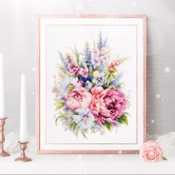 Broderikit Tavla Bukett med Pioner