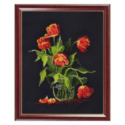 Broderikit Tavla Black and Red Tulpaner i vas