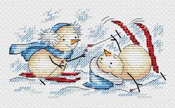 Broderikit Tavla Vinterskidtävling Roliga snögubbar