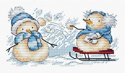 Broderikit Tavla Vinterlek Roliga snögubbar