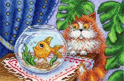 Broderikit Tavla Katt spanar på fisken Roliga djur