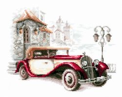 Broderikit tavla retro bil cadillac