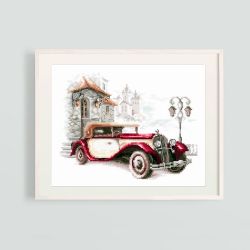 Broderikit tavla retro bil cadillac