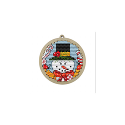 Broderikit korsstygn på träbas Snögubbe
