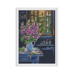 Broderikit Tavla Blommor i blå vasen