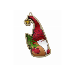 Broderikit korsstygn på träbas Tomte med julgran