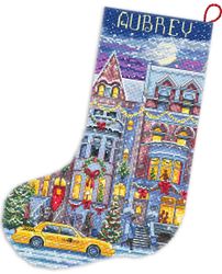 Broderikit Julstrumpa Winter Townhouse