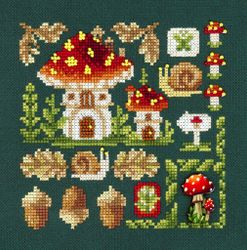 Broderikit Tavla Mini Sampler Flugsvamp hus