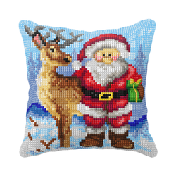 Broderikit Kudde Santa Claus and Reindeer - Jultomten och ren