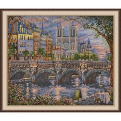 Broderikit Tavla Paris. Seine coast - Paris. Bron över Seine