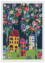 Broderikit Tavla Bloomy Trees -  Blommande träd