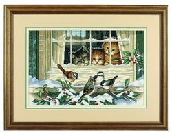 Broderikit Tavla Three Bird Watchers - Kattungar som spanar på fåglar