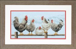 Broderikit Tavla Black & White hens - Svartvita höns