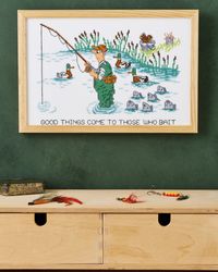 Broderikit Tavla Good things come to those who wait - Fiske