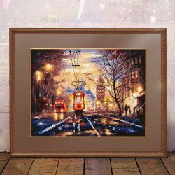 Broderikit Tavla Night tram - Nattspårvagn