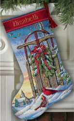 Broderikit Christmas Sled Stocking - Julstrumpa Släde med Julkrans