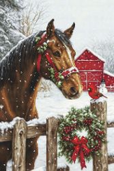 Broderikit Tavla Holiday Magic - Häst och Julkrans