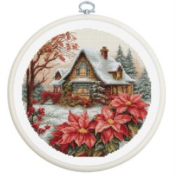 Broderikit Tavla Little house in the forest - Vinter