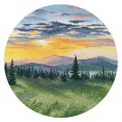 Broderikit Tavla Sunset in the mountains - Solnedgång i bergen