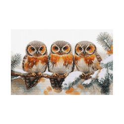 Broderikit tavla Owls in The Silence of Winter - Tre ugglor