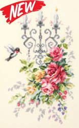 Broderikit Tavla Solemn Etude - Ljus, rosor och kolibri