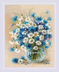 Broderikit Tavla Daisies and Cornflowers - Tusenskönor och blåklint