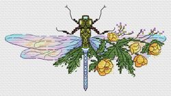 Broderikit Embroidery på Vattenlöslig aida Blommor och trollslända